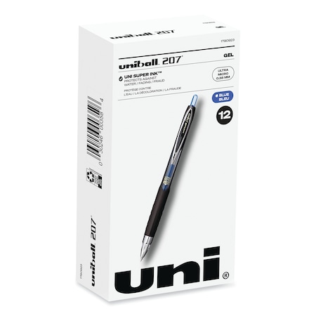 Uni-Ball 207 Signo Gel Ultra Micro Gel Pen, Extra-Fine 0.38 mm, Blue, PK12 1790923